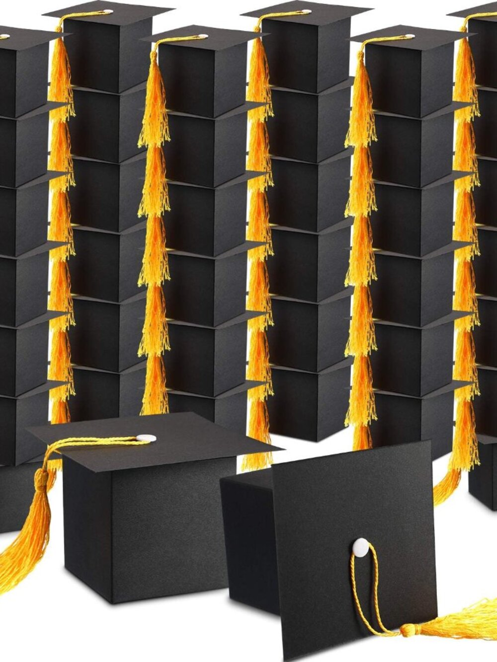 100 Pcs Graduation Cap Favor Boxes with Tassel, Yellow